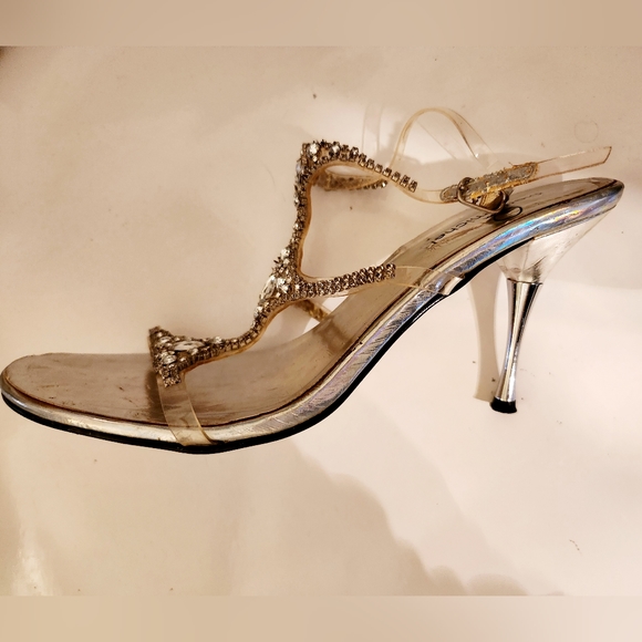 Pierre Michel Silver Metalic Glitter Rhinestone Heels - Picture 4 of 6